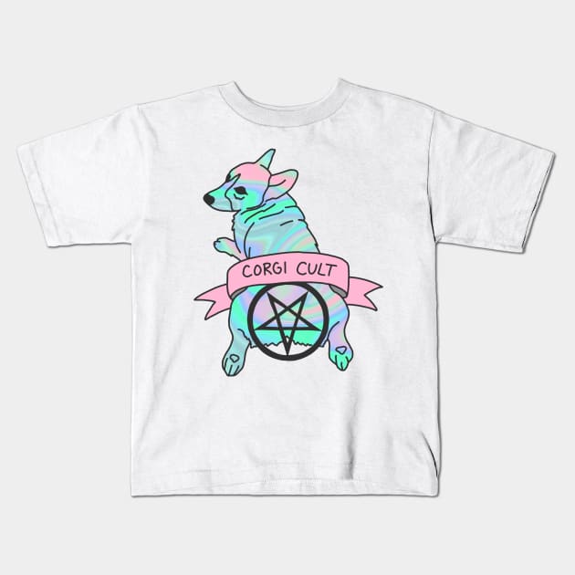 Corgi Cult Witchy 90s Hologram dog print Kids T-Shirt by bigkidult